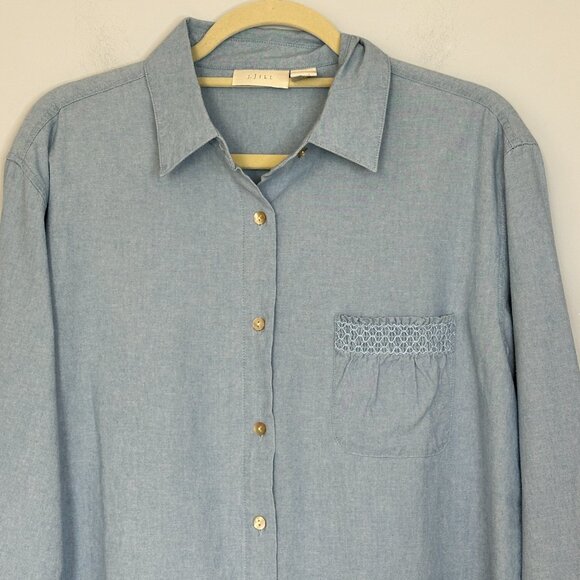 J. Jill Chambray Button Down Size Small Pocket 100% Cotton Long Sleeve Collared - Picture 2 of 9